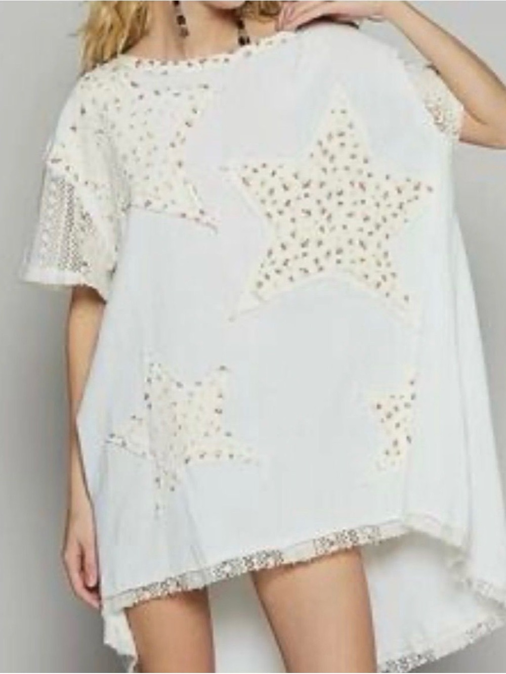 POL White Crochet Star Tunic Top Size M NWOT